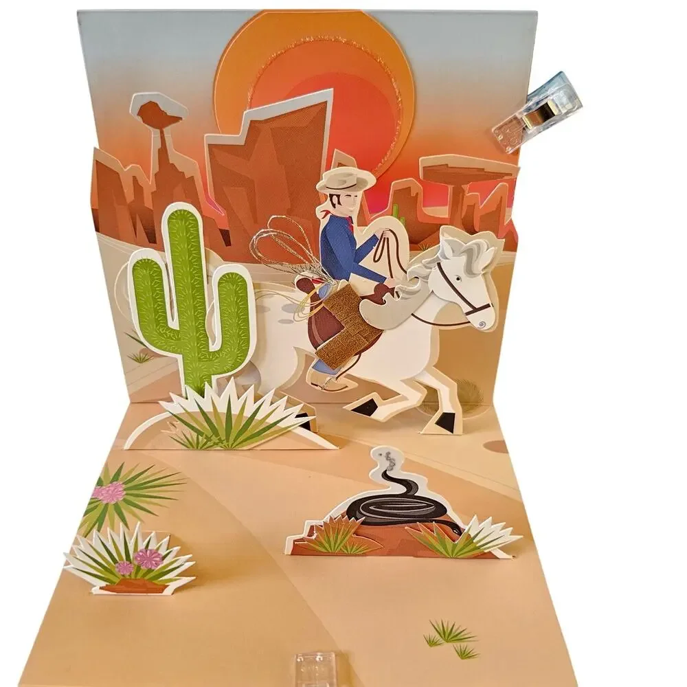 Cowboy 3D Pop Up Greeting Card Western Horse Fathers Day Birthday, All Occasion